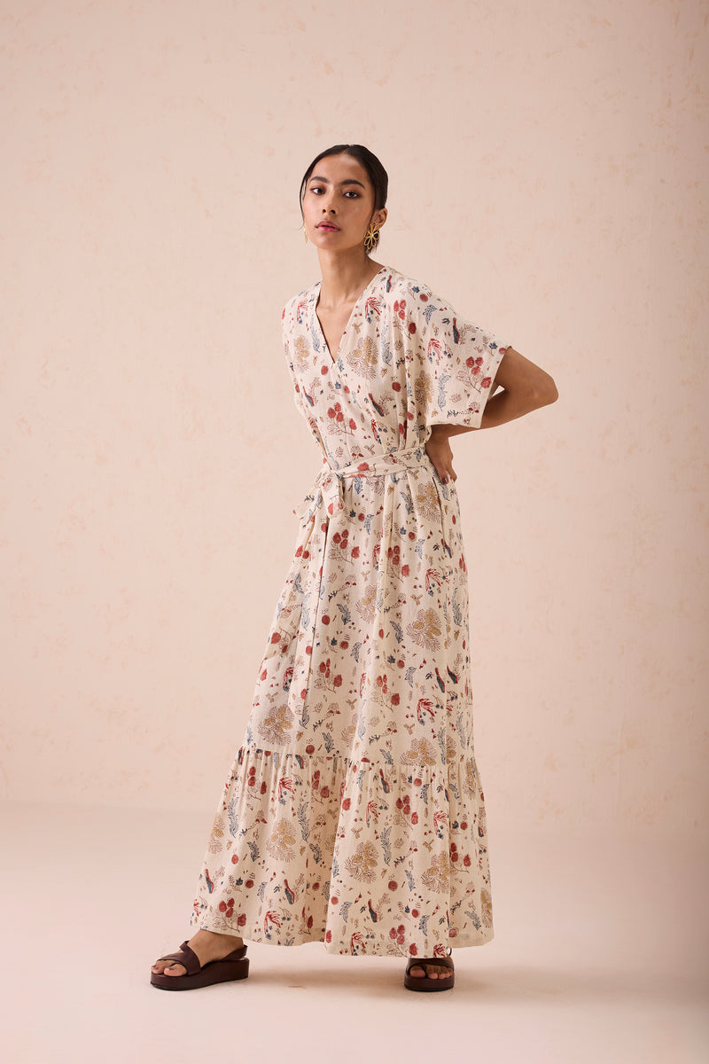 Forest Bloom Handwoven Kala Cotton Maxi Dress